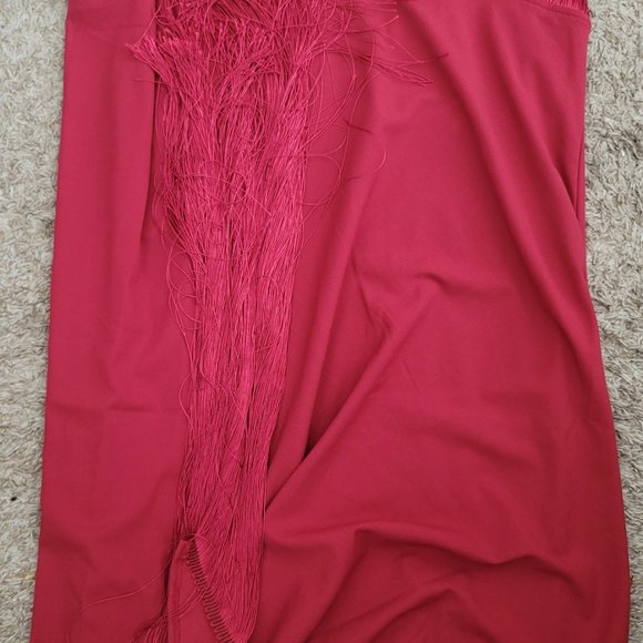 FTF -- Faux Wrap Fringe Skirt & O Ring Crop Top Set - Picture 4 of 9